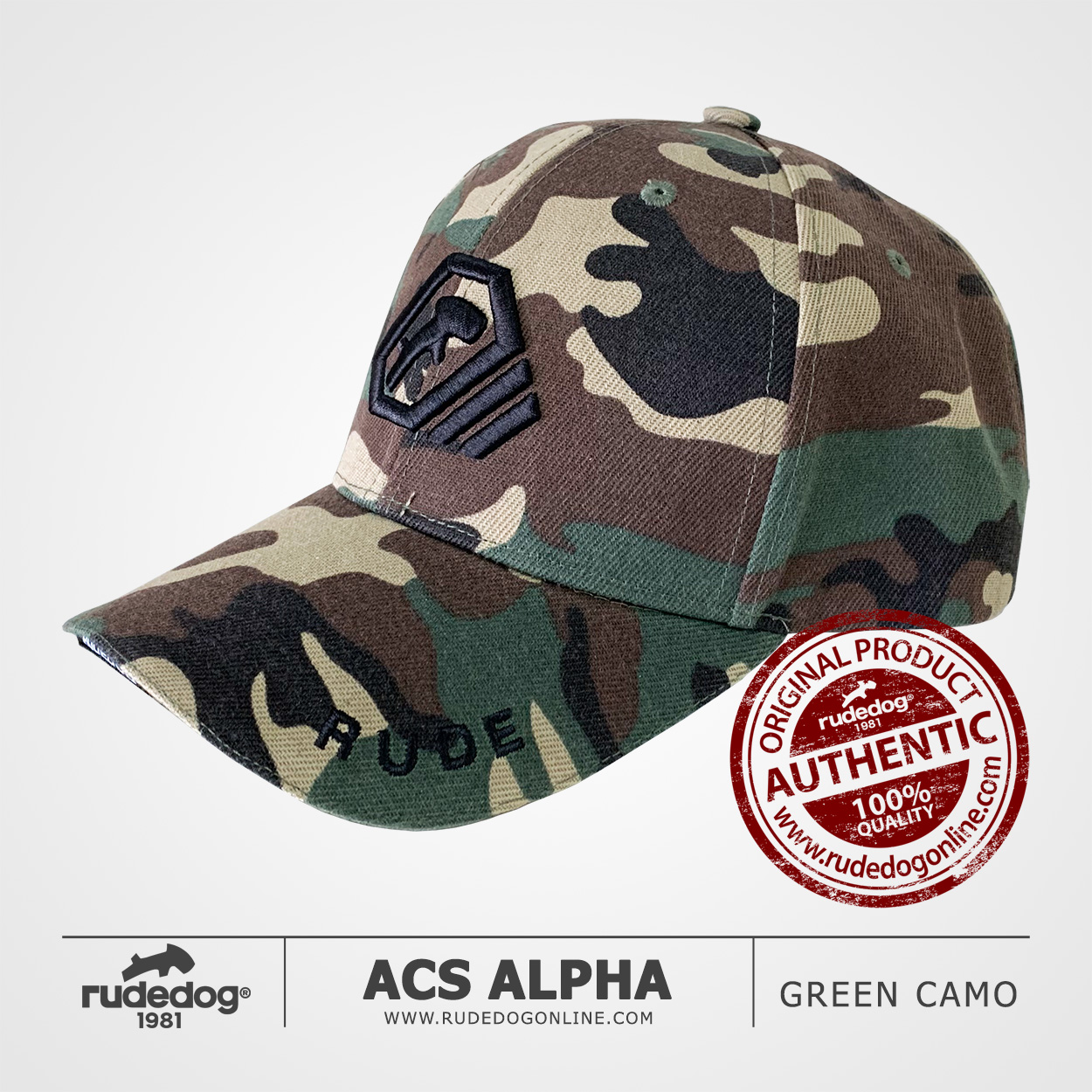 หมวกแก๊ป rudedog รุ่น ACS Alpha สีเขียวลายพราง